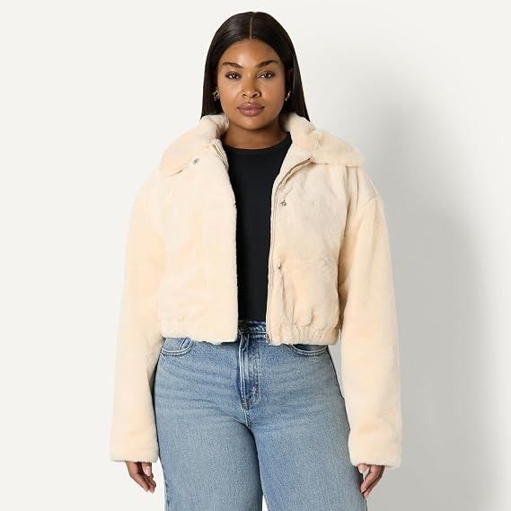 Cream Faux Fur Cropped Jacket image 5